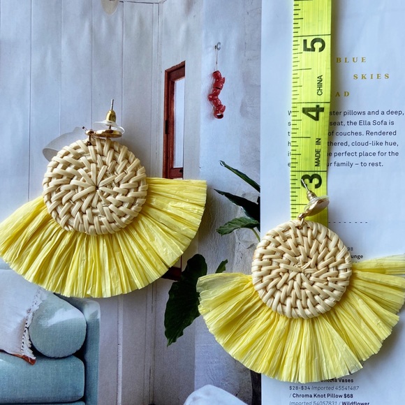 Rattan Yellow Woven Fashion Statement Earrings - Picture 5 of 6
